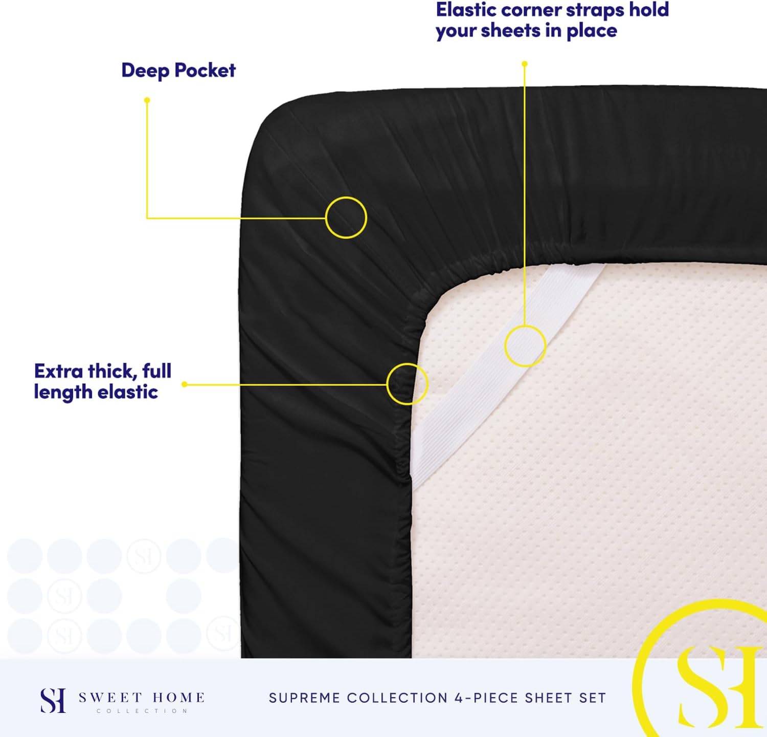 King Size Sheets - Breathable Luxury Bed Sheets with Full Elastic & Secure Corner Straps Built In - 1800 Supreme Collection Extra Soft Deep Pocket Bedding Set, Sheet Set, King, Black