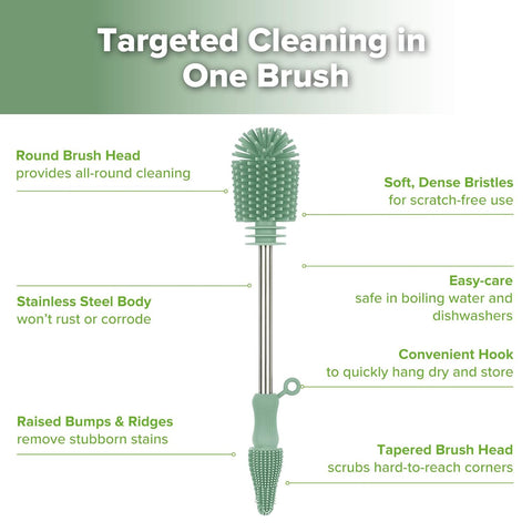 Haakaa Silicone Cleaning Brush for Baby Bottles & Crevices, Pea Green, 1PK