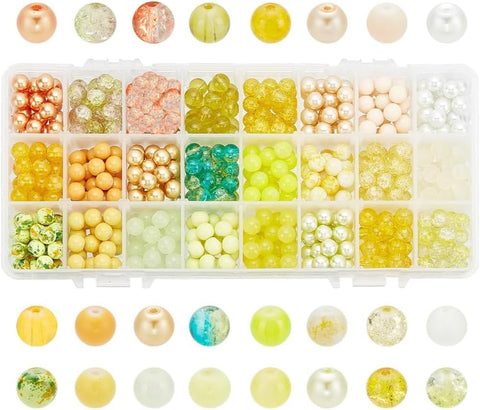 PH PandaHall 720pcs 8mm Yellow Glass Beads 24 Color Fall Bracelet Beads Crystal Bead Baking Painted Glass Loose Bead for Friendship Bracelet Earring Jewelry Making Christmas Tree Ornament