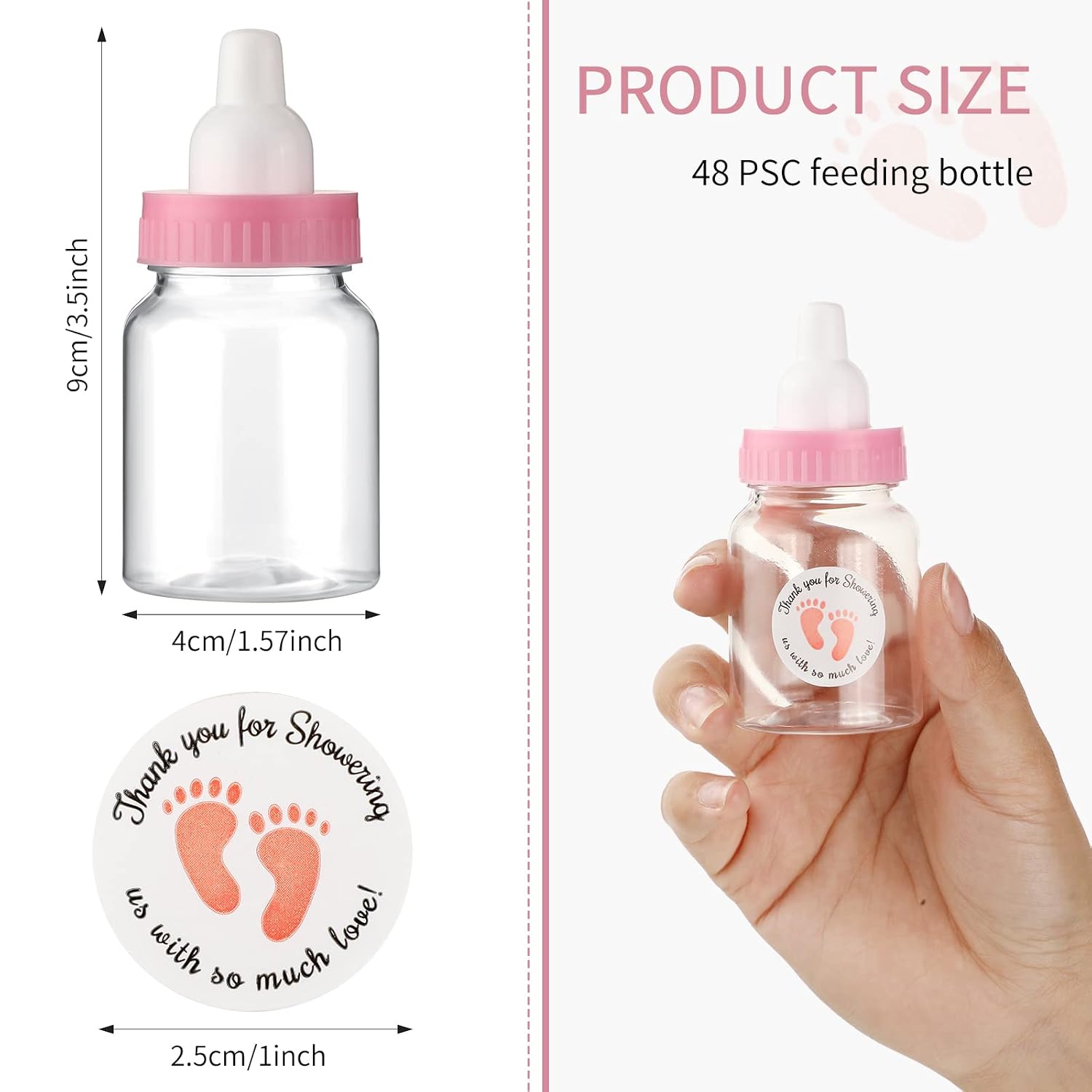 Tondiamo 48 Pcs Baby Shower Bottles Mini Fillable, Pink, Sticker