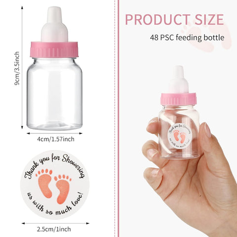 Tondiamo 48 Pcs Baby Shower Bottles Mini Fillable, Pink, Sticker
