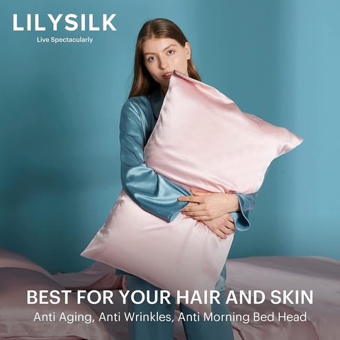 LILYSILK Silk Pillowcase for Hair and Skin Standard-100% Mulberry Silk 19 Momme Both Sides Silk Bed Pillow Cover with Hidden Zipper, 1 Pc (Standard Size 20''x26'', Rosy Pink)