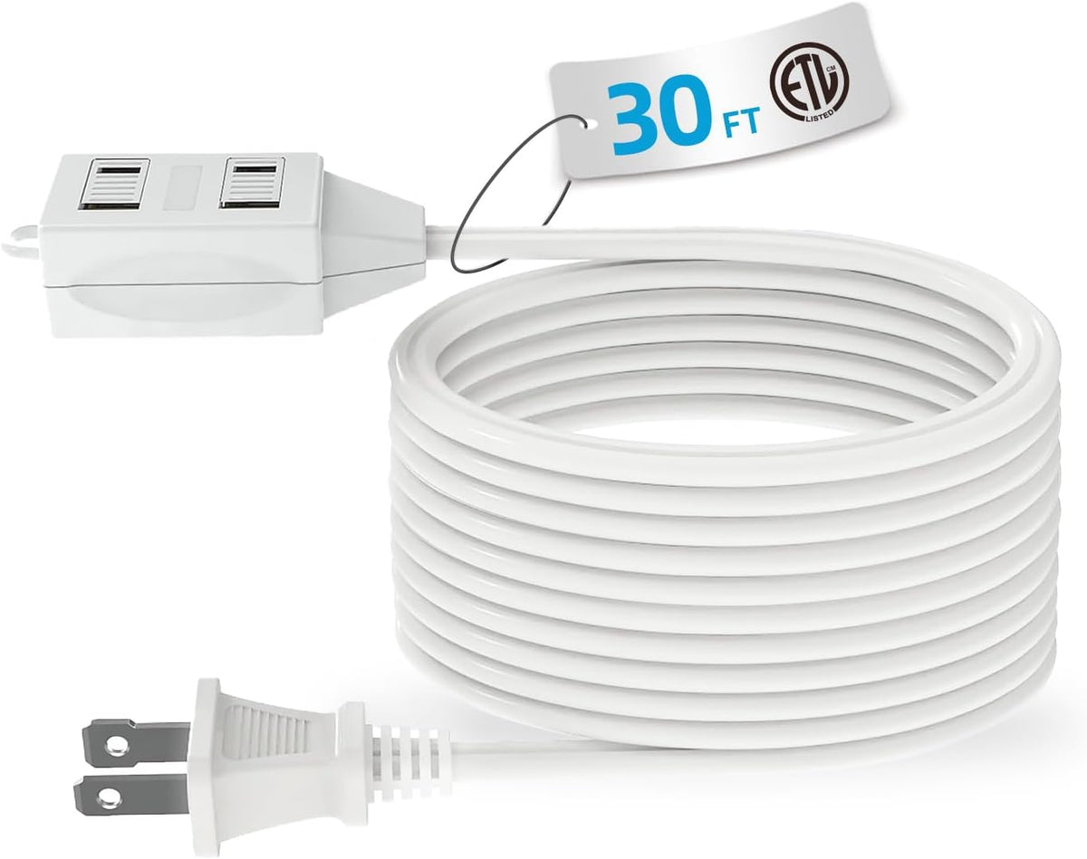 TiFFCOFiO Indoor Extension Cord, 2 Prong 12 Feet Extension Cord, 3 Polarized Outlets with Safety Slide Windows,13A/1625W, 16 AWG, 1 Pack (30FT, 1PACK)