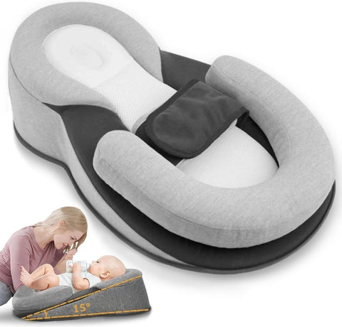 Baby Lounger Pillow for Infant Support Cushion Reflux Breastfeeding Pillow, Bottle Feeding, Tummy Time, Adjustable Baby Wedge Lounger Pillow for Reducing Spit-Up