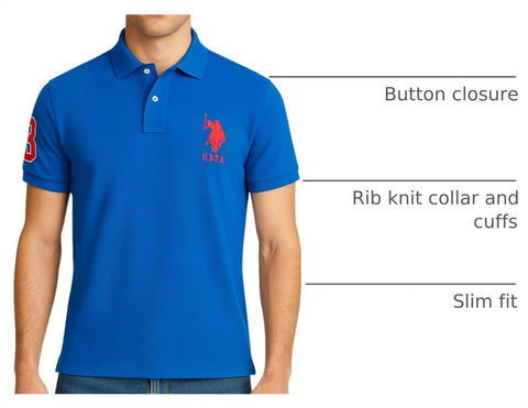 U.S. Polo Assn. Men's Short-Sleeve Polo Shirt with Applique, Casual Summer Slim Fit Polo Shirt with Contrast Color