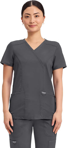 Cherokee WW Revolution Scrub Tops Women Mock Wrap 2 Pockets Nurse Shirt