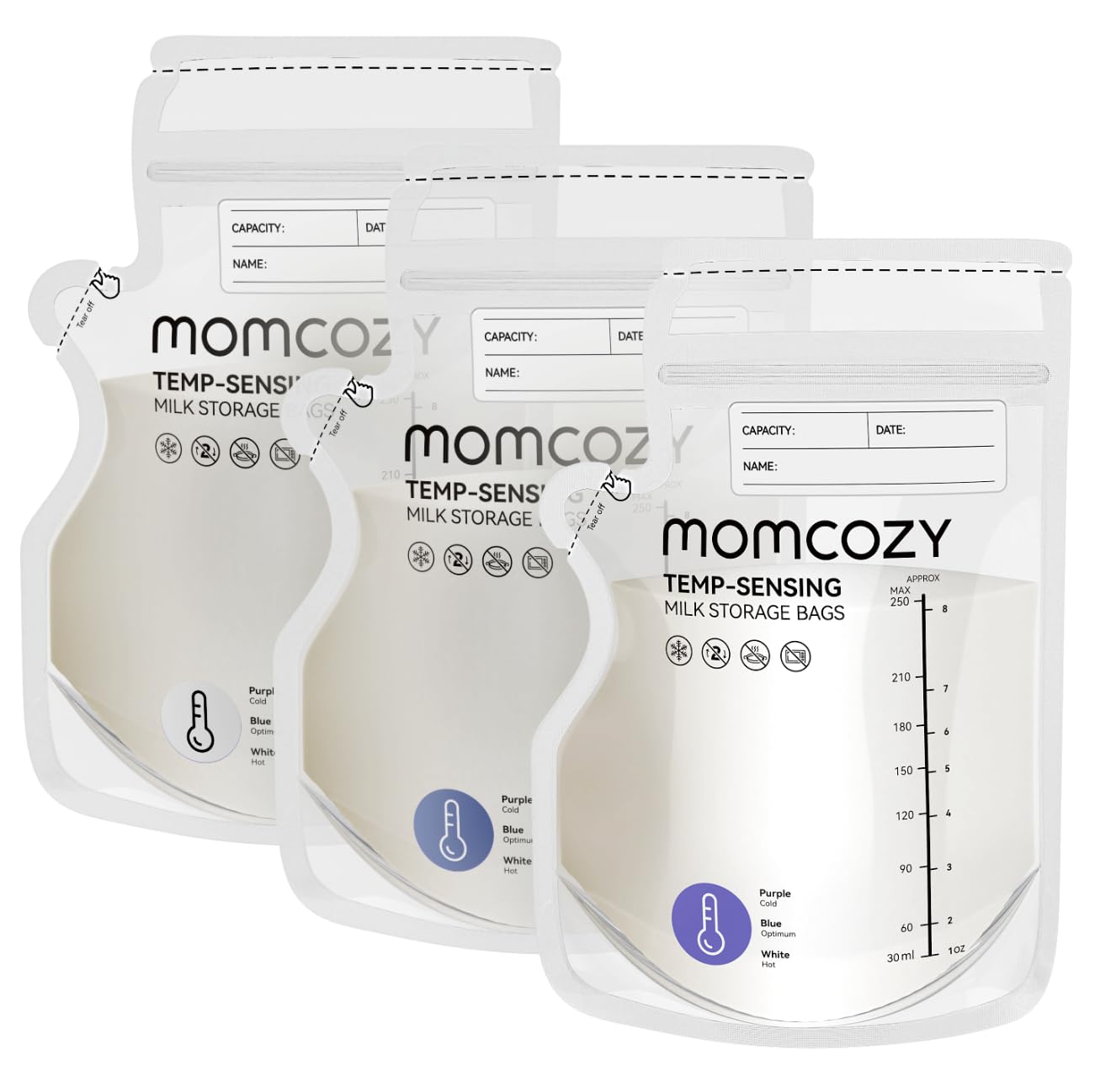 Momcozy 8oz Breastmilk Storage Bags,Temp-Sensing & Pour Spout,200 Count