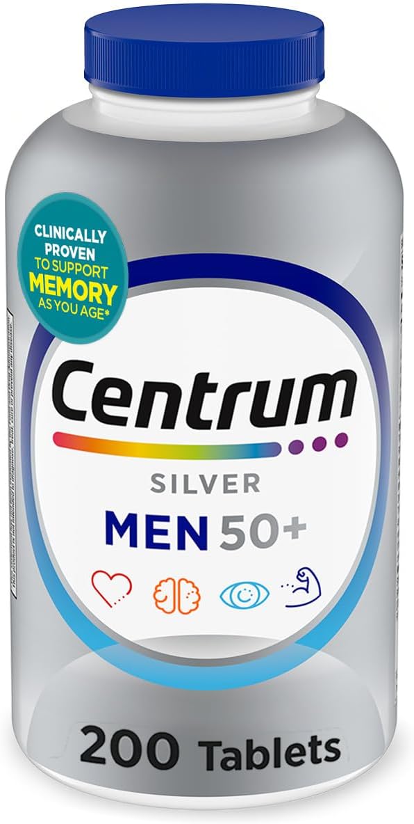 Centrum Silver Men's 50+ Multivitamin with Vitamin D3, B-Vitamins, Zinc for Memory and Cognition - 200 Tablets