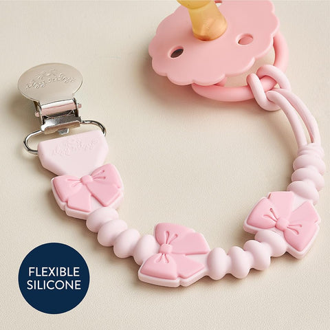 Itzy Ritzy Silicone Pacifier Clip, Binky Clip Holder for Babies (Pink Bows)