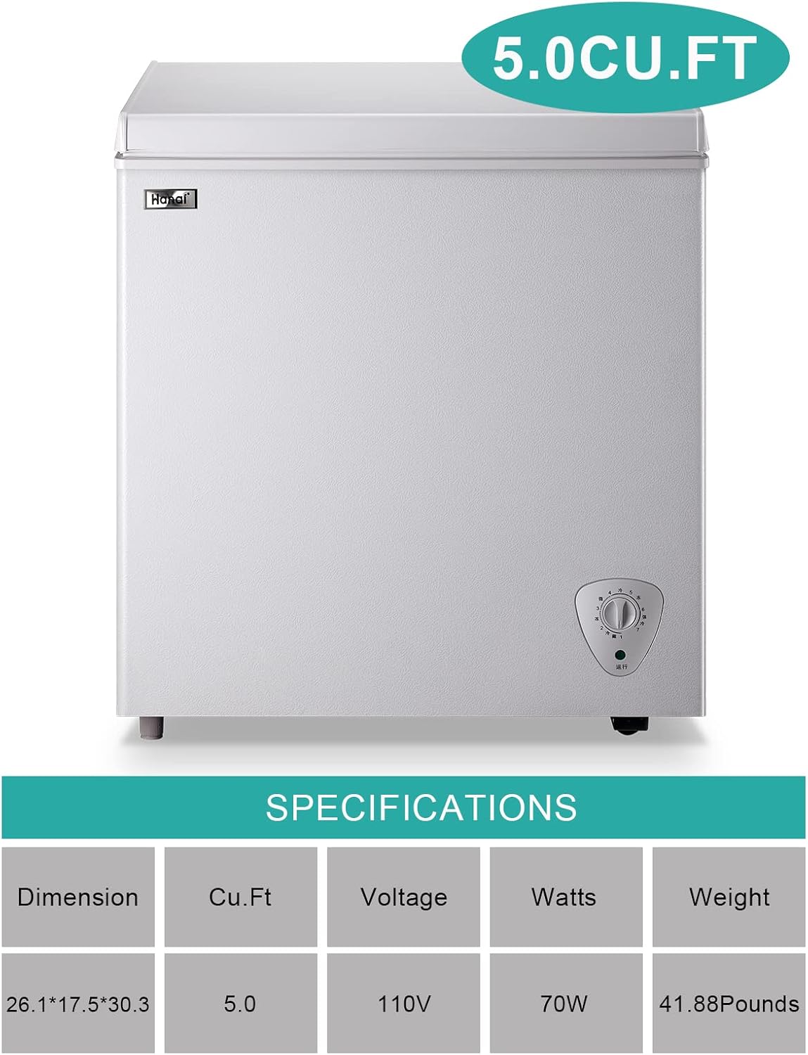 Chest Freezer 5.0 Cubic Feet Small Deep Freezer Energy Saving, White