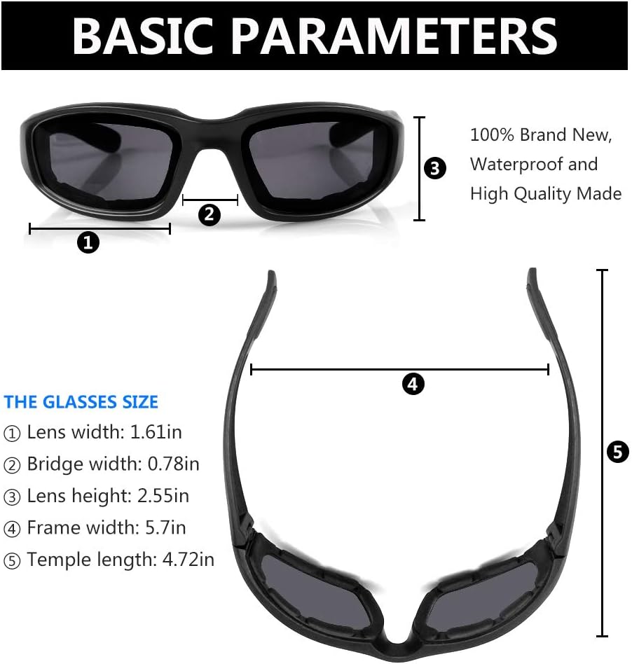 3 Pair Motorcycle Riding Glasses Padding Goggles UV Protection Dustproof Windproof Motorcycle Sunglasses for Outdoor Actives