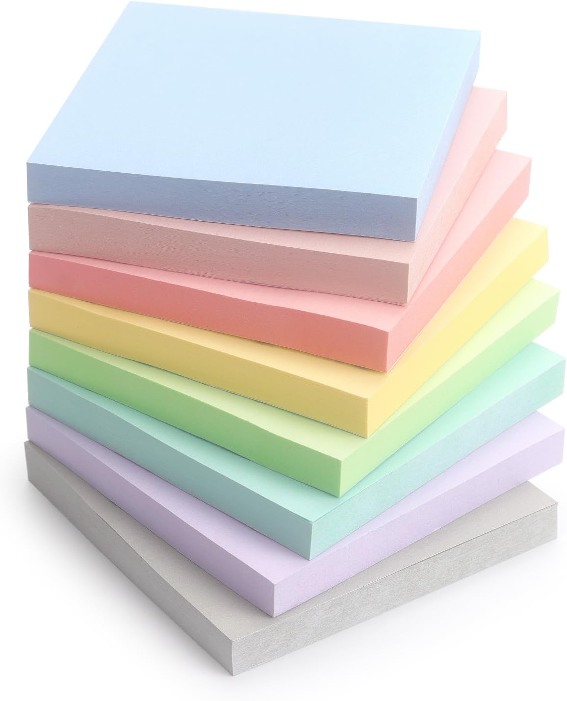 Sticky Notes 3x3 Inch, 8 Pads, Light Colors Self-Adhesive, 80 Sheets/Pad