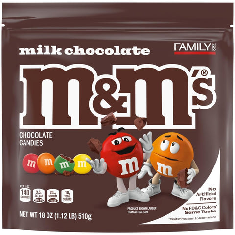M&M'S Chocolate Candy No Artificial Flavor, No FD&C Color, Family Size 18Oz