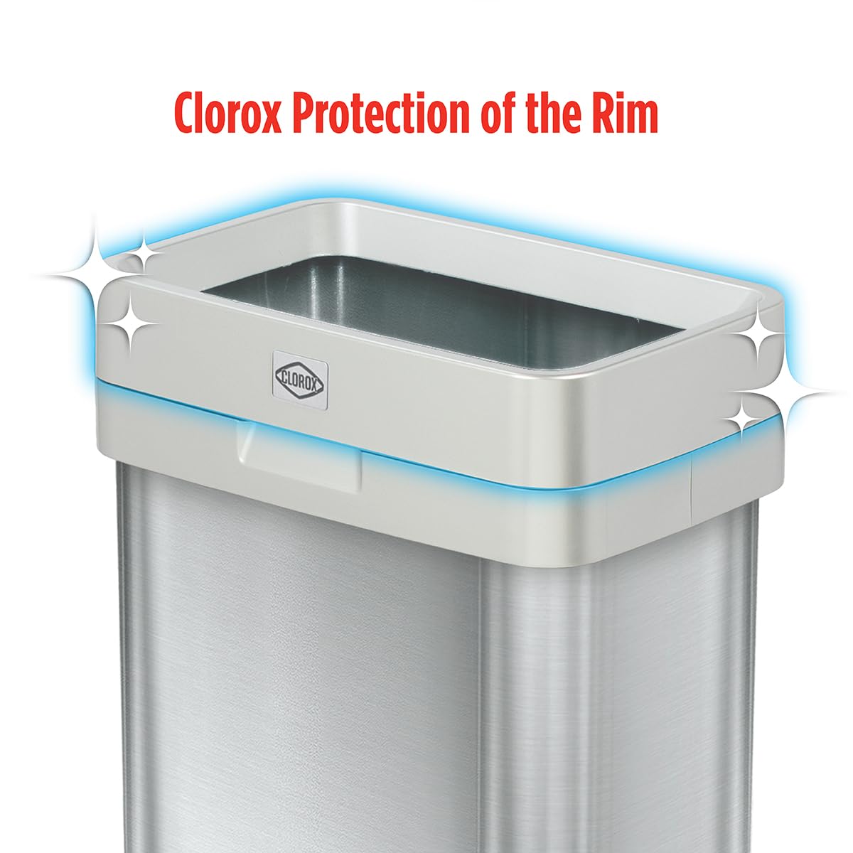 Clorox Slim Open Top Stainless Steel Trash Can, Silver, 13 Gallon / 50L