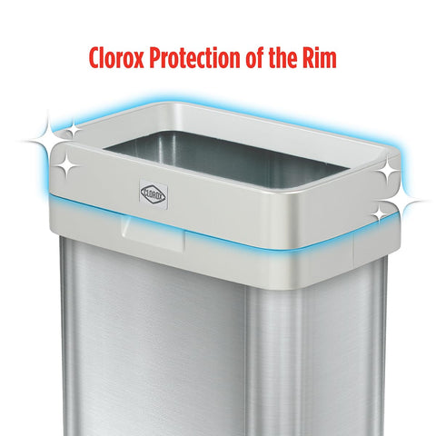 Clorox Slim Open Top Stainless Steel Trash Can, Silver, 13 Gallon / 50L