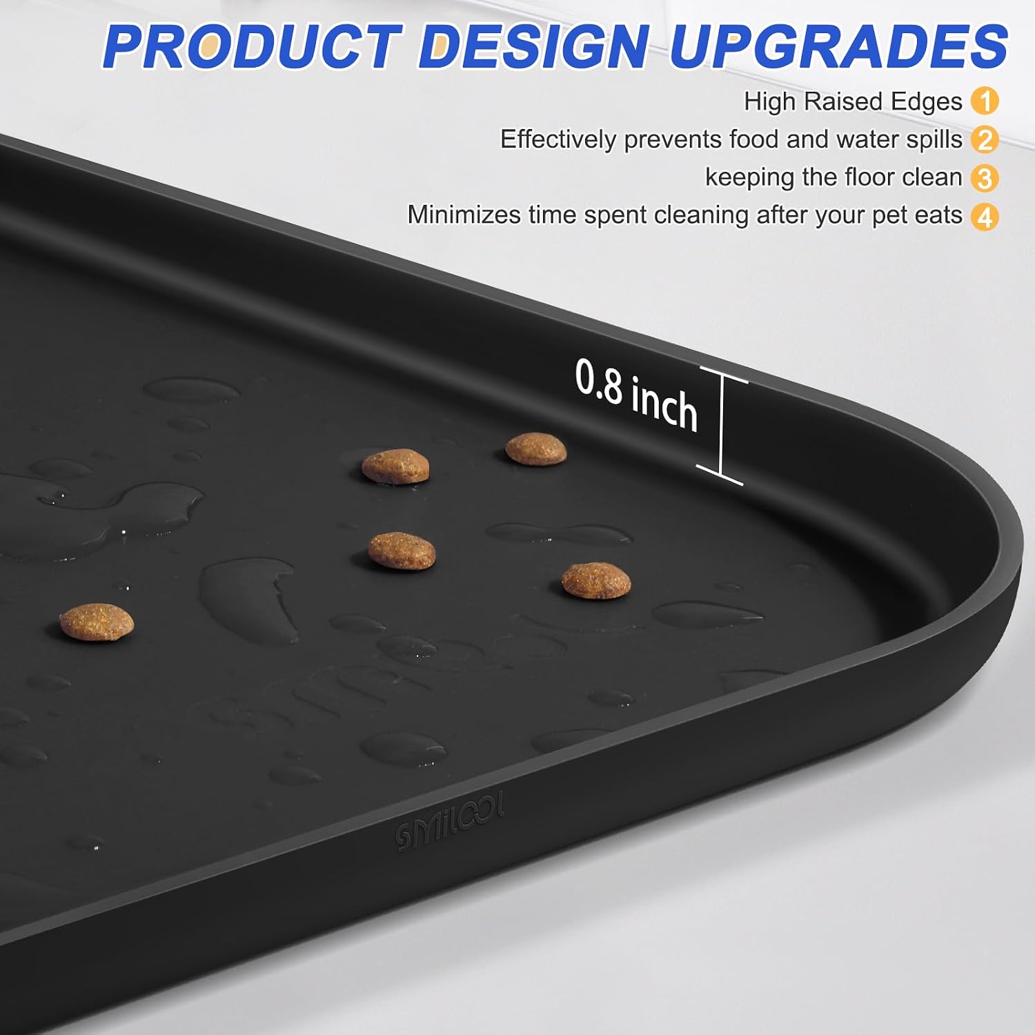 SMILOOL Waterproof Silicone Pet Food Mat with Raised Edge for Dog & Cat