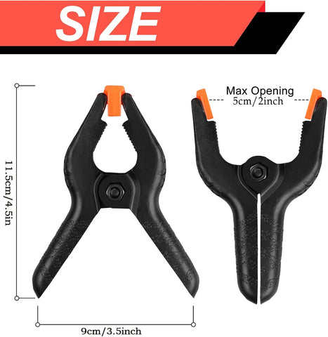 8 Pack Spring Clamps, 4.5inch Plastic Clips, Small Backdrop Clips, Clamps Heavy Duty, Spring Clips for Crafts, Backdrop Stand, Woodworking, Photography Studios (Black)