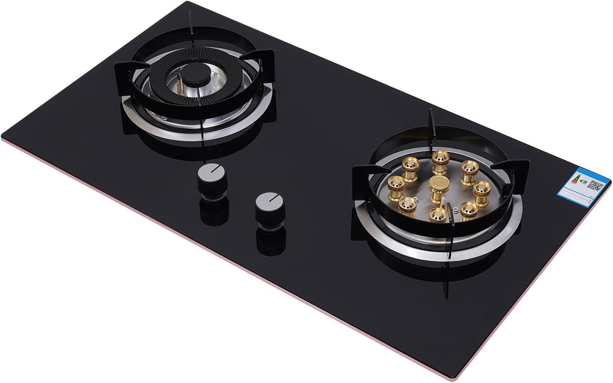 2-Burner Gas Stove 4.2KW & 5.2KW Dual Burners, Drop-in Propane Gas Cooker Tempered Glass, Flameout Protection for Home Kitchens and RVs