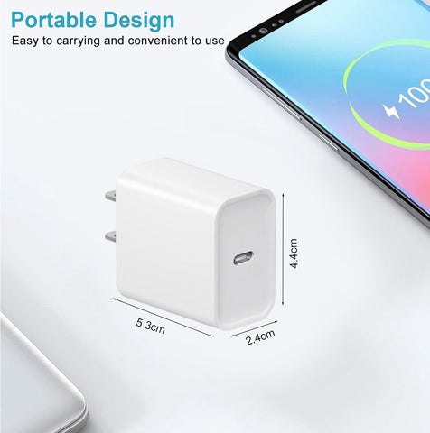 20W Fast Charger, 3 Pack USB-C Port Charger with Type C-C Cable