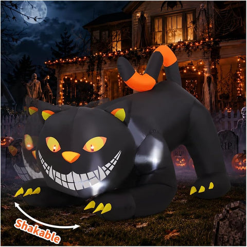 GOOSH 6 FT Halloween Inflatables Outdoor Black Cat with Shakable Head, Blow Up Yard Decoration with LED Lights Built-in for Holiday/Party/Yard/Garden