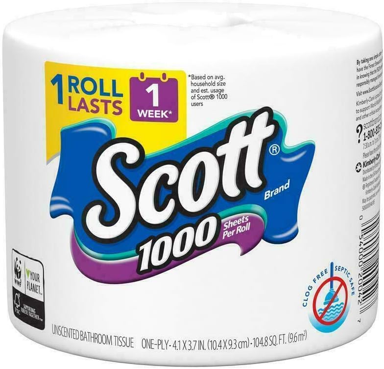 Scott 1000 Sheets Per Roll Toilet Paper, 27 Rolls, Bath Tissue