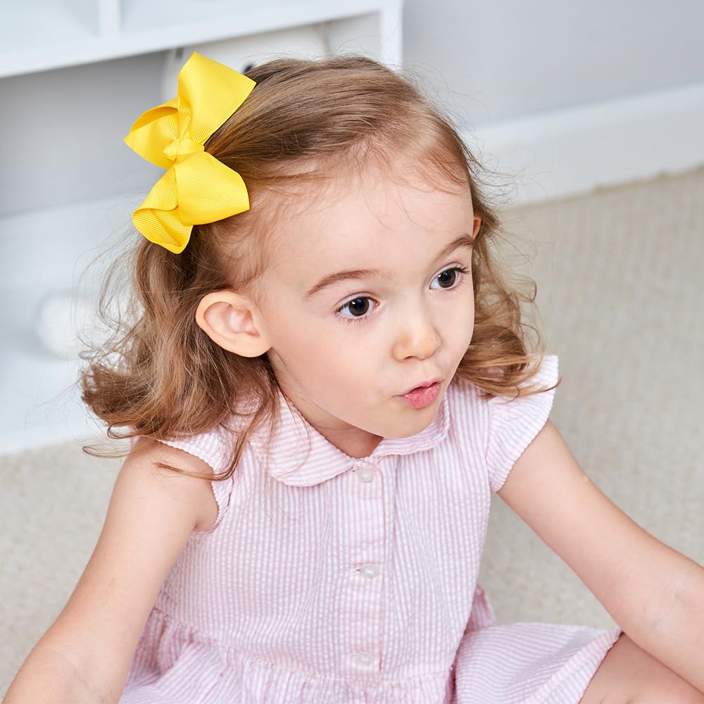 YHXX YLEN 2 PCS 3" Hair Bows for Girls, Yellow Grosgrain Ribbon Hair Clips