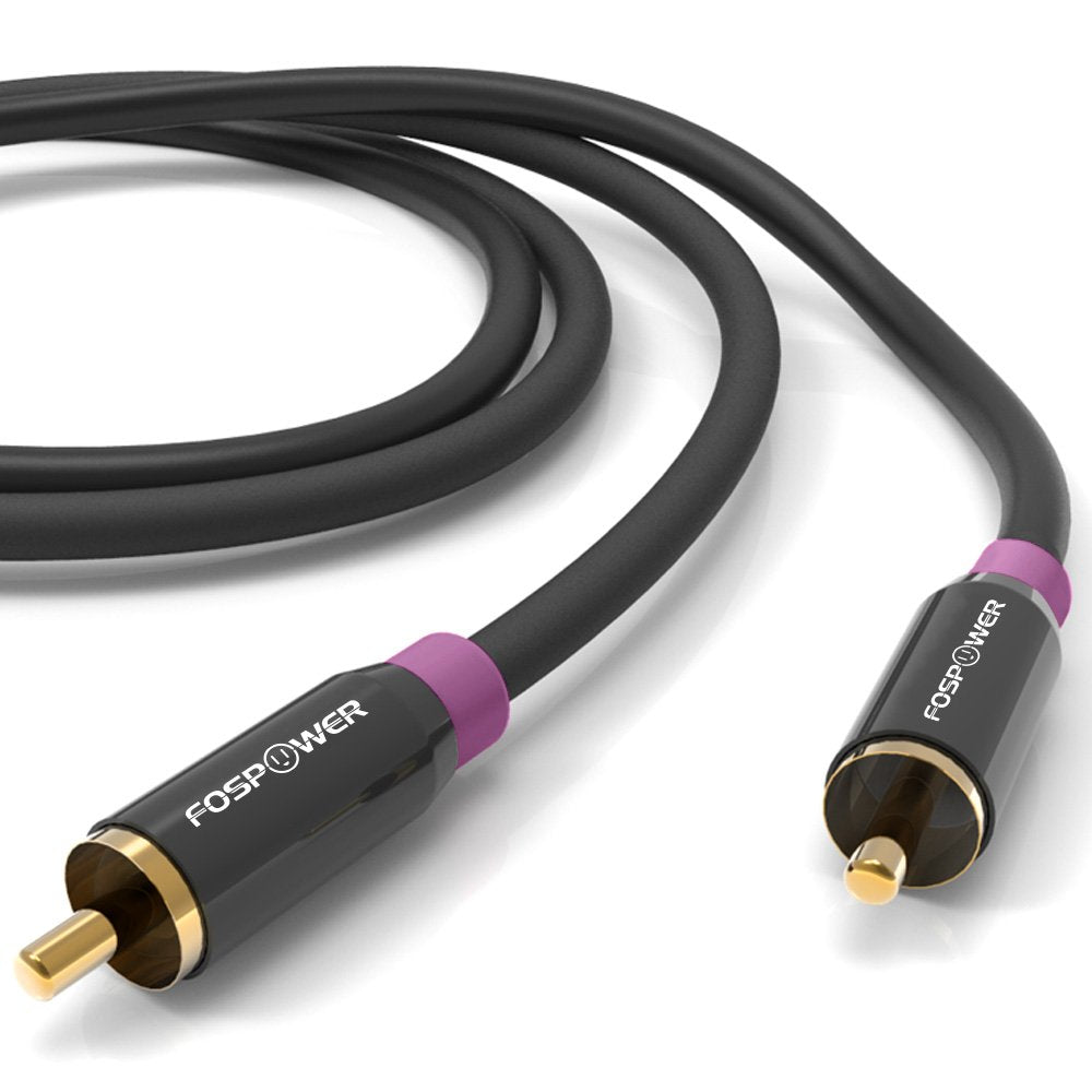FosPower 10FT RCA Subwoofer Audio Cable S/PDIF 24K Gold Plated Male to Male