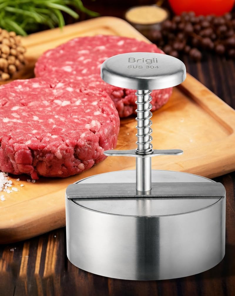 Brigii Burger Press, 4.5" 304 Stainless Steel Hamburger Press Patty Make