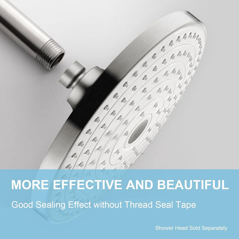 OFFO Shower Arm with Flange, 16 in Brushed Nickel Ceiling Mount Replacement Rain Shower Head Straight Arm Ceiling-Mounted For Fixed Shower Head & High Pressure Rain