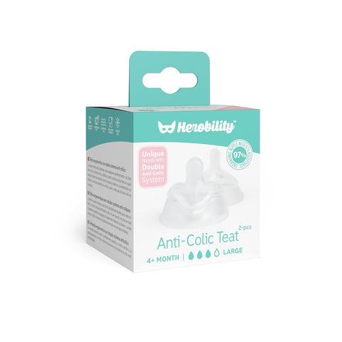 Herobility Double Anti-Colic Silicone Nipples, Baby Bottle Teats, Breast Like Shaped Nipples - Fits Herobility's & Eco Baby Bottles | Pack of 2 (Large Size)