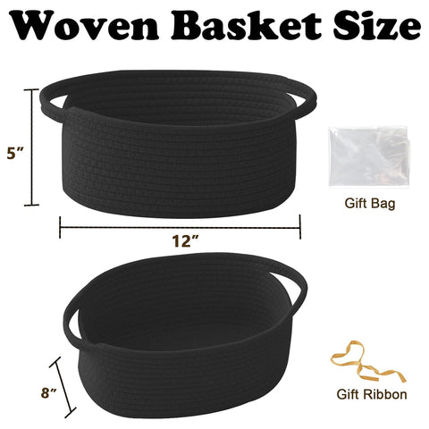 Black Woven Rope Basket - Baby Gift Basket with Bag & Ribbon