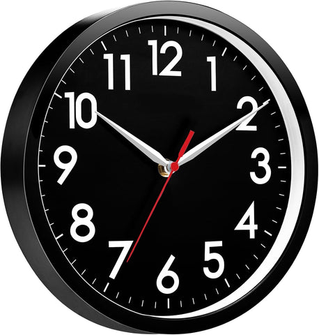 AKCISOT 8 Inch Wall Clock, Silent Battery Operated Analog Clock, Black