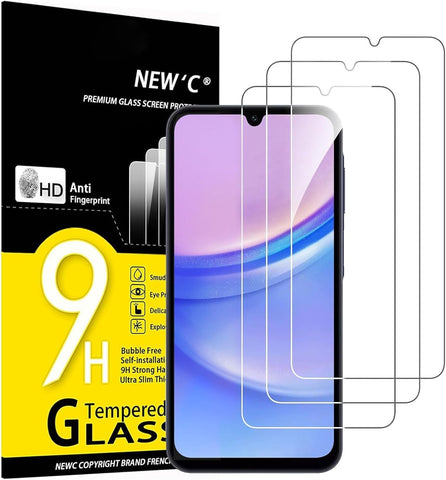 NEW'C 3 Pack Designed for Samsung Galaxy A15 5G/4G Screen Protector Tempered Glass,Case Friendly Scratch-proof, Bubble Free, Ultra Resistant