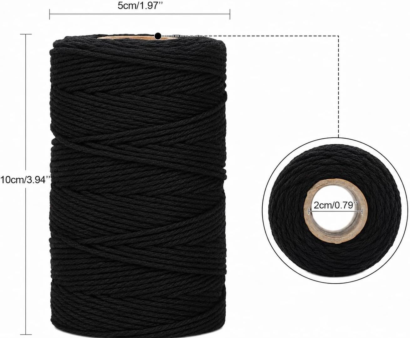 G2PLUS Black String, 2MM 328 Feet Cotton String for Crafts & Bakers