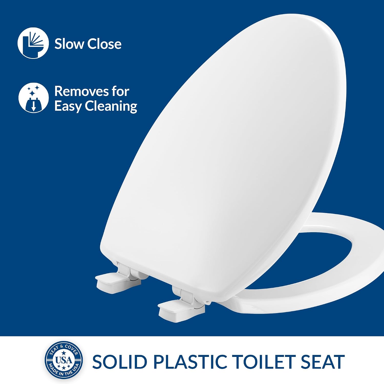 Bemis Slow Close Elongated Toilet Seat, Easy Clean Hinges, White