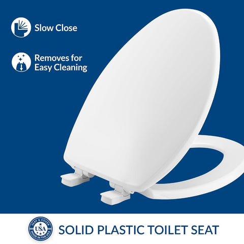 Bemis Slow Close Elongated Toilet Seat, Easy Clean Hinges, White