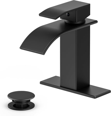 Ryuwanku Waterfall Bathroom Faucet, Matte Black Stainless Steel, 1-Handle