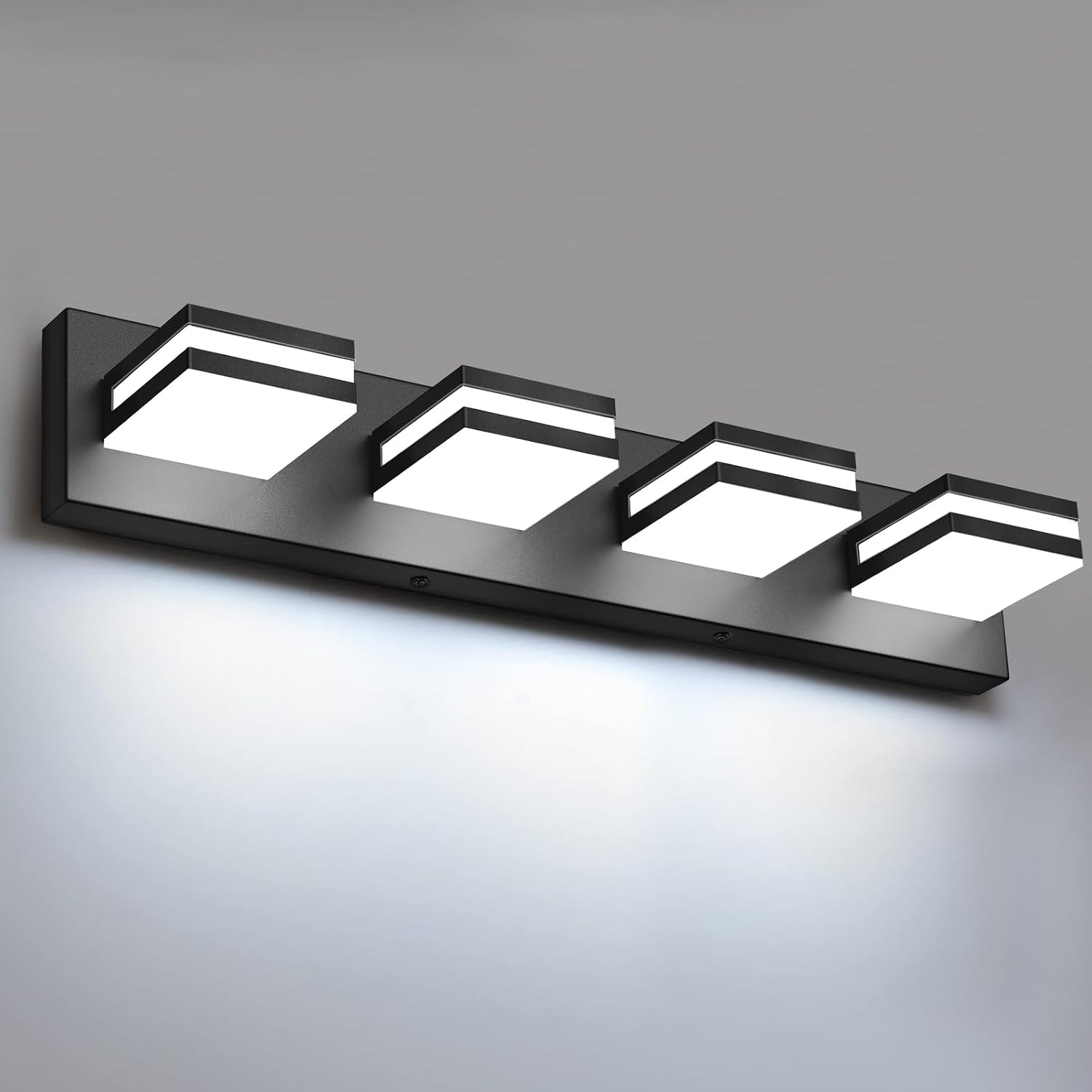 IZORRO LED Modern Bathroom Lights Fixtures(4-Light,Dimmable,360°Rotate),Matte Black Acrylic Wall Lighting,Vanity Lights for Bathroom Over Mirror - 6000k 24In （No Assembly Required）