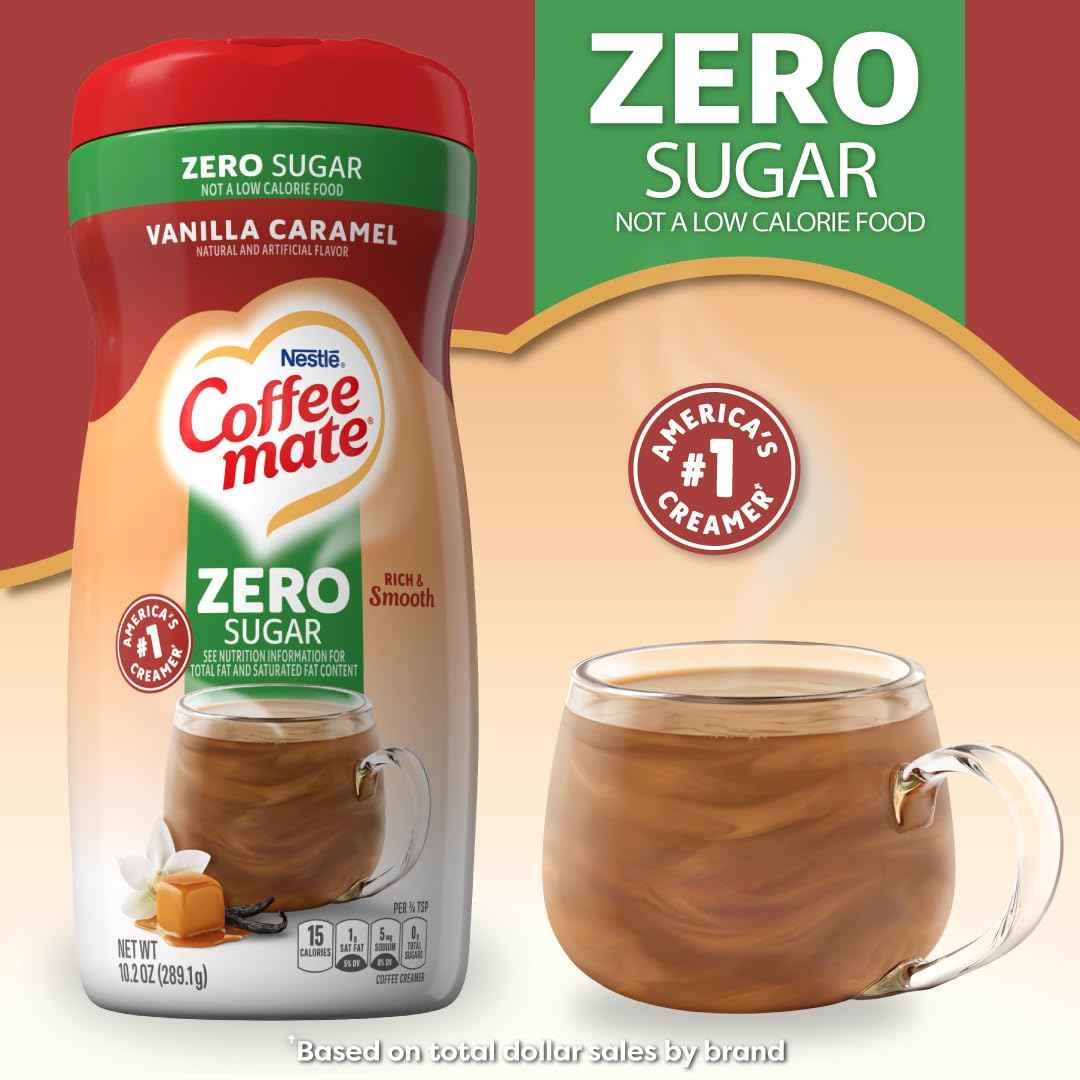 Coffee-mate Vanilla Caramel, Zero Sugar Powdered Coffee Creamer, 10.2 Ounce (Pack of 6) | Powdered coffee creamer; vanilla caramel; zero sugar; 6 x 10.2 oz