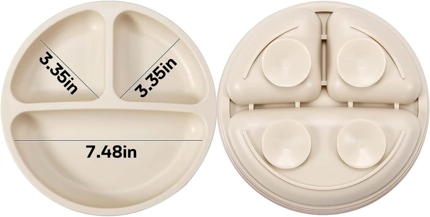 PandaEar 3 Pack Toddler Plates, Silicone Divided Suction Plate for Babies, BPA-Free 100% Food-Grade Silicone Unbreakable Baby Plate (Pink/Linen/Light Pink)
