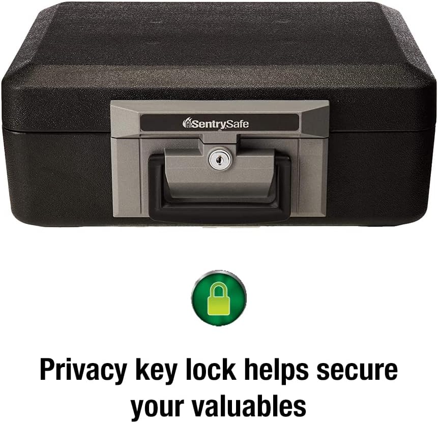 SentrySafe Fireproof Safe Box with Key Lock, Chest Safe with Carrying Handle to Secure Money, Jewelry, Documents, 0.25 Cubic Feet, 6.3 x 15.3 x 12.1 Inches, 1160