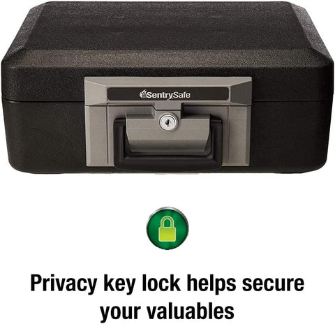 SentrySafe Fireproof Safe Box with Key Lock, Chest Safe with Carrying Handle to Secure Money, Jewelry, Documents, 0.25 Cubic Feet, 6.3 x 15.3 x 12.1 Inches, 1160