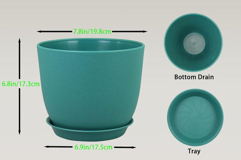 8 Inch Plant Pots Set of 4, Plastic Planters with Drainage Holes and Tray, Flower Pots for Indoor Outdoor Plants and Flowers (Multicolor)