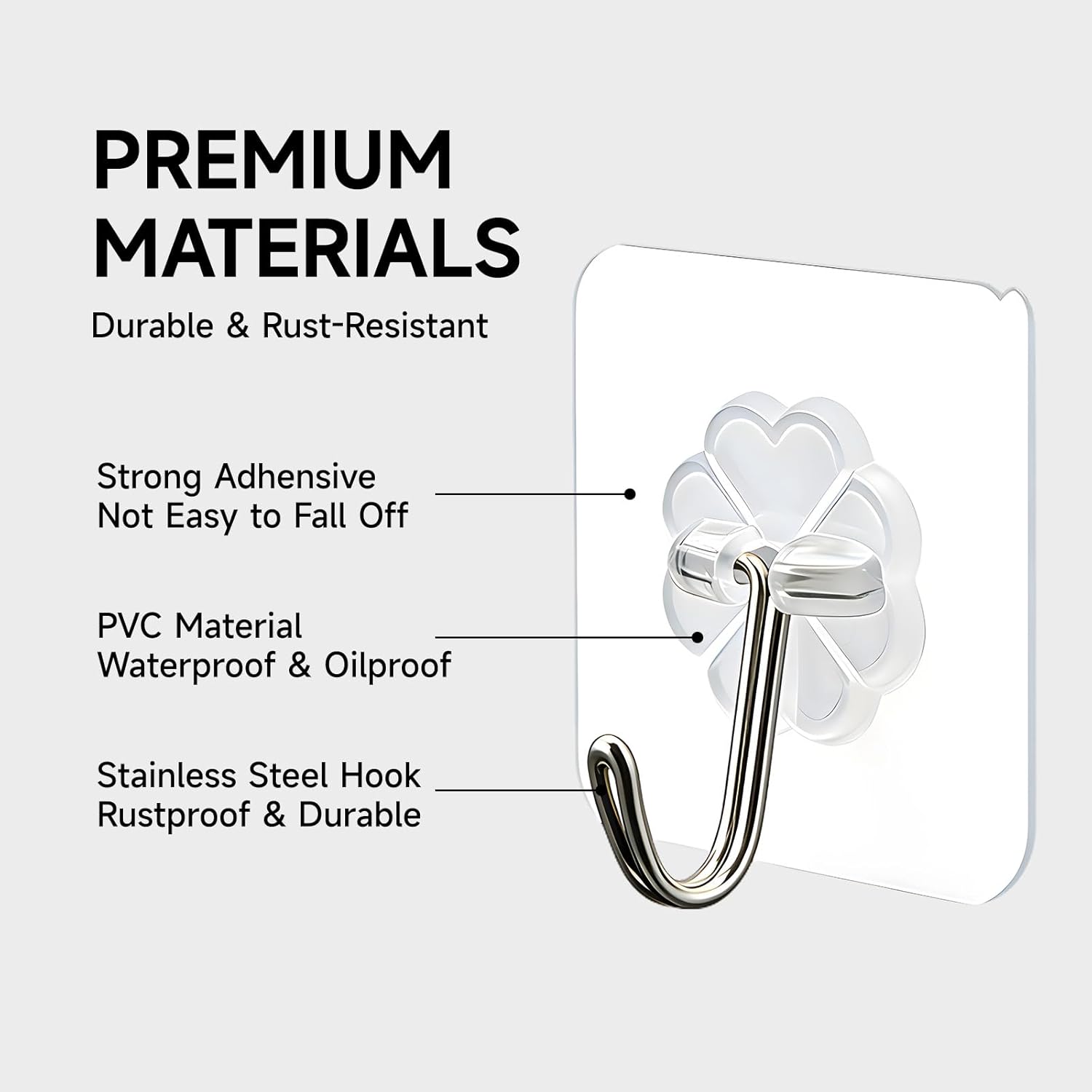 16 Pack Crystal Clear Adhesive Hooks for Hanging, Heavy Duty 22lb