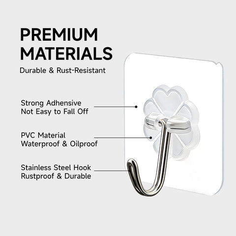16 Pack Crystal Clear Adhesive Hooks for Hanging, Heavy Duty 22lb