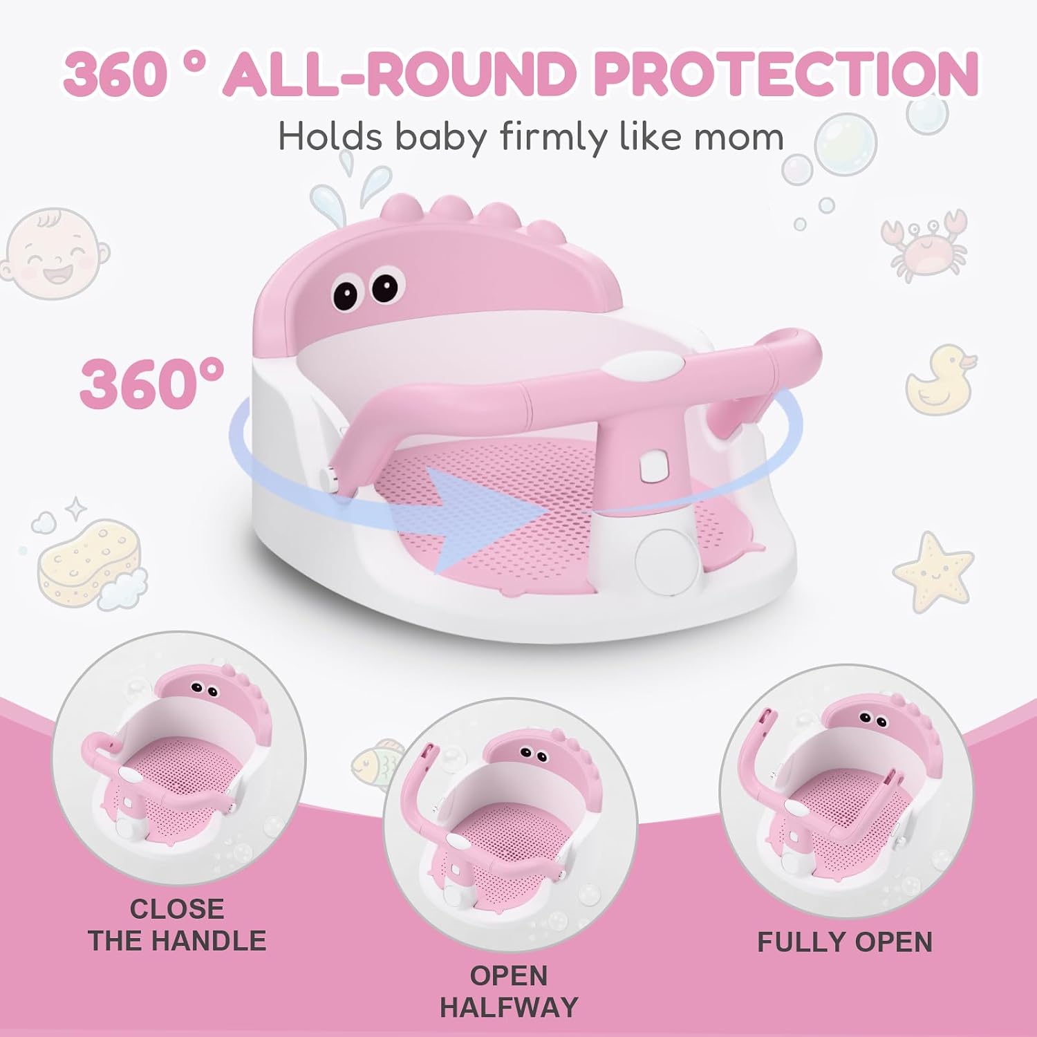 Baby Bath Seat for Babies 6 Months & Up Sitting Up with Suction Cups, Pink