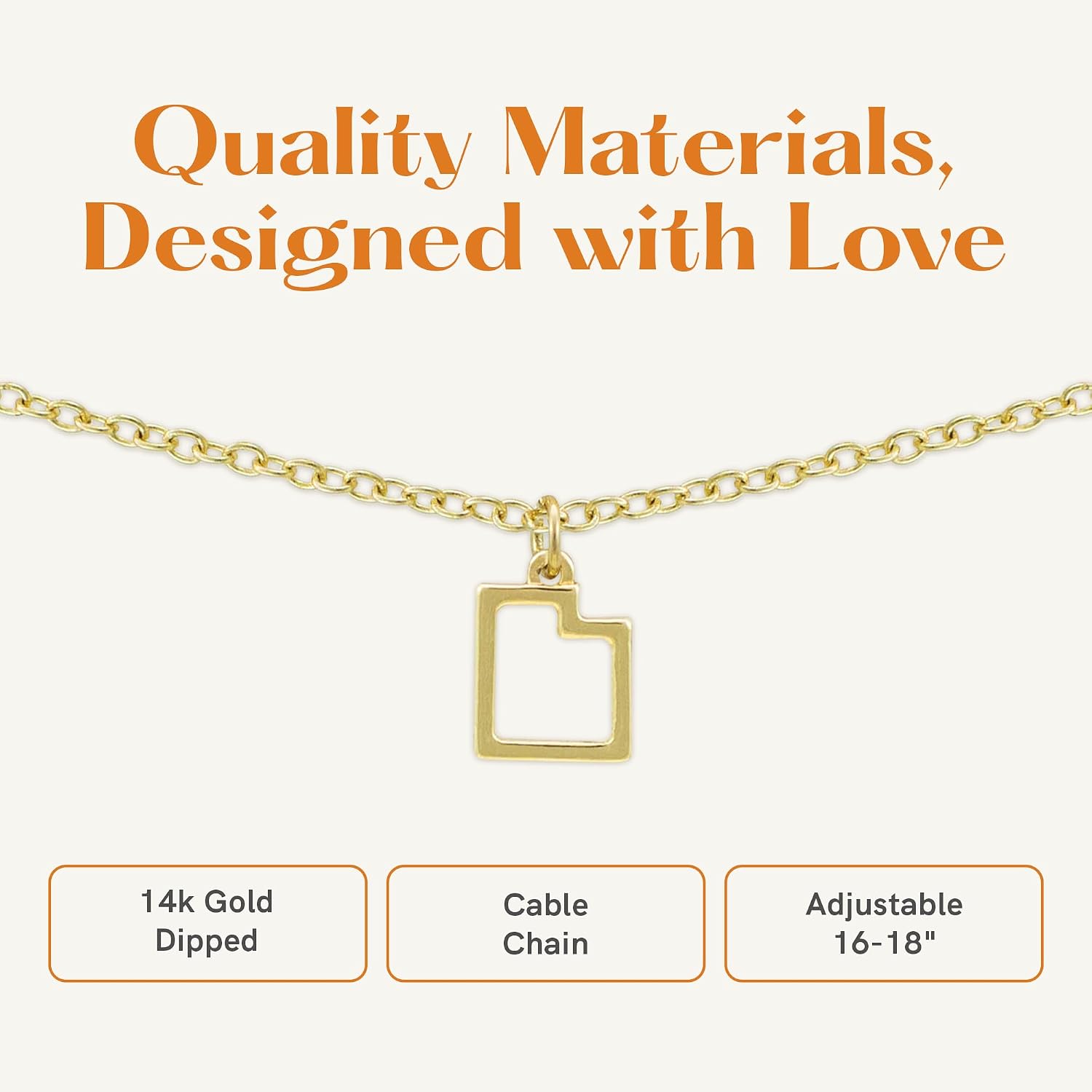 Lucky Feather State Shaped Necklace | 14k Gold-Dipped Pendant Necklace | Easter Basket Stuffer | State Love Fashion Jewelry For Women | Dainty Necklace For Women | Great Gift Idea