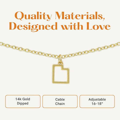 Lucky Feather State Shaped Necklace | 14k Gold-Dipped Pendant Necklace | Easter Basket Stuffer | State Love Fashion Jewelry For Women | Dainty Necklace For Women | Great Gift Idea
