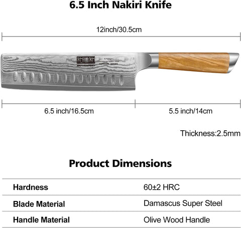 HOSHANHO Damascus Nakiri Knife 6.5", Sharp Kitchen Knife for Vegetables