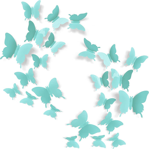 Cute Blue Butterfly Wall Decor 24 pcs, Girls Room Wall Decals, Teal Aesthetic Butterflies Stickers for Nursery Decorations, Baby Toddler Room Decor for Girls